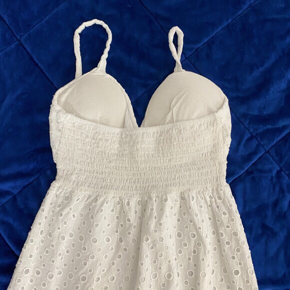 White Tied Neck Backless Eyelet Lace Midi Babydoll Dress - Picture 4 of 6